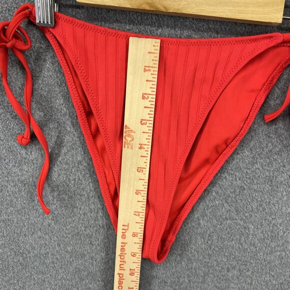 Pacsun Swim Bikini Womens Top Large Bottom Small Red Ribbed Two Piece Tie Side - Picture 5 of 11